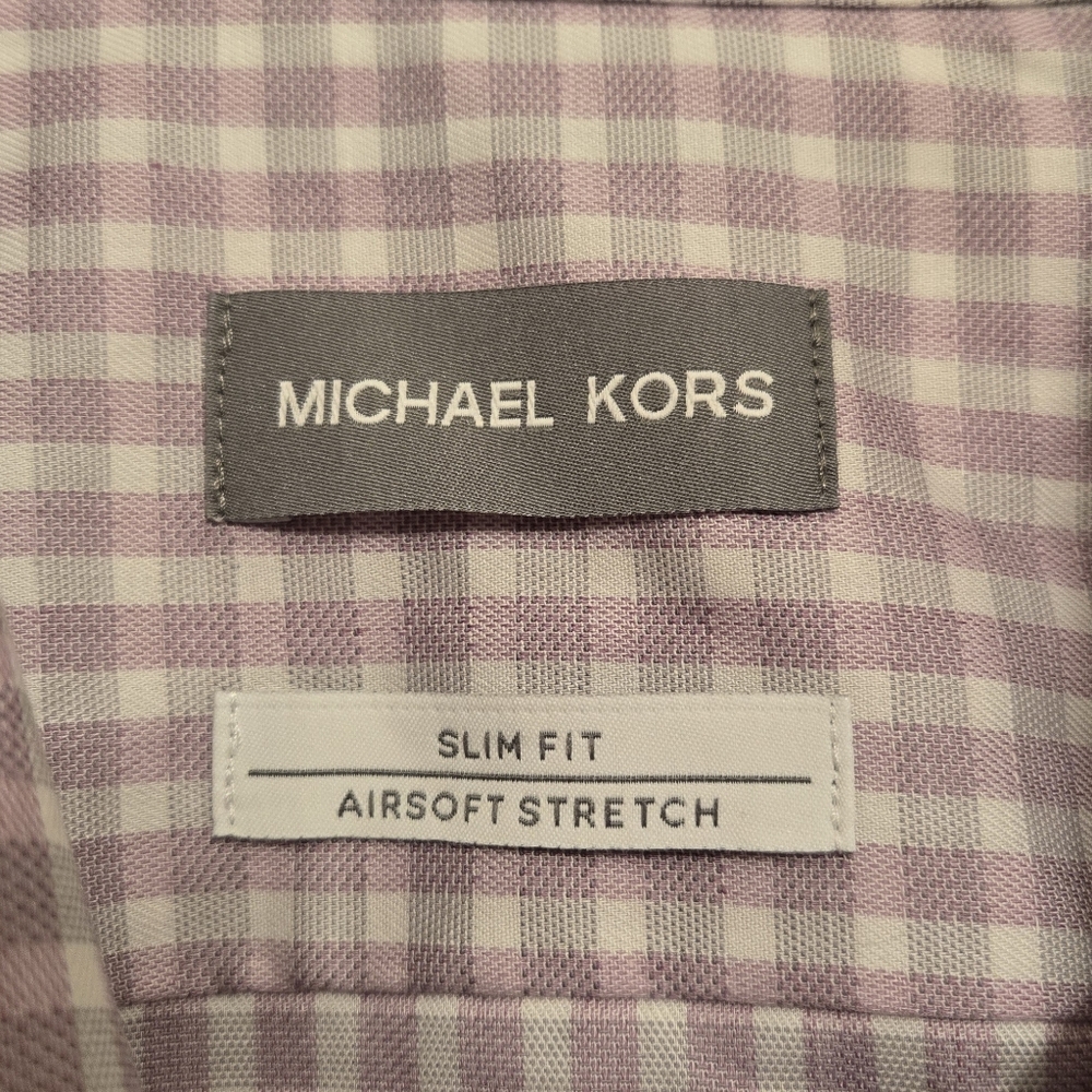 Michael Kors Mens Orchid Color Gingham Button-Down Shirt Medium 15 32/33 - Picture 8 of 8